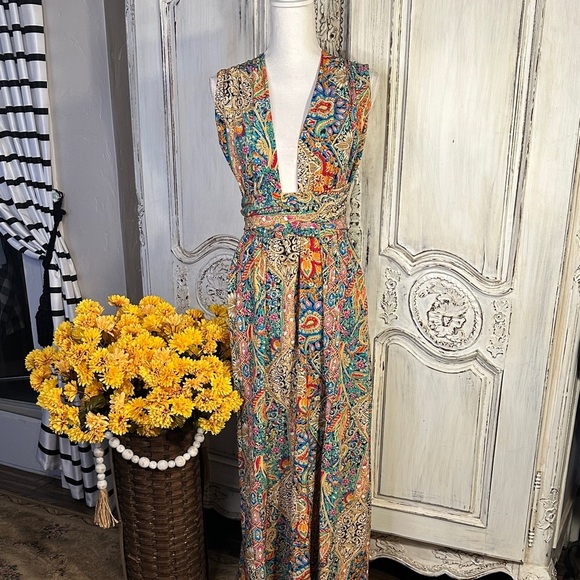 Colorful Paisley Maxi Dress with Wrap Around Sashes Multi Colors - Picture 1 of 9